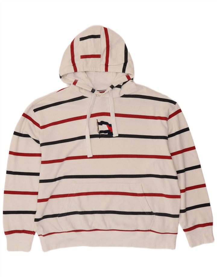 TOMMY HILFIGER Felpa con cappuccio da uomo 2XL Cotone a righe bianche