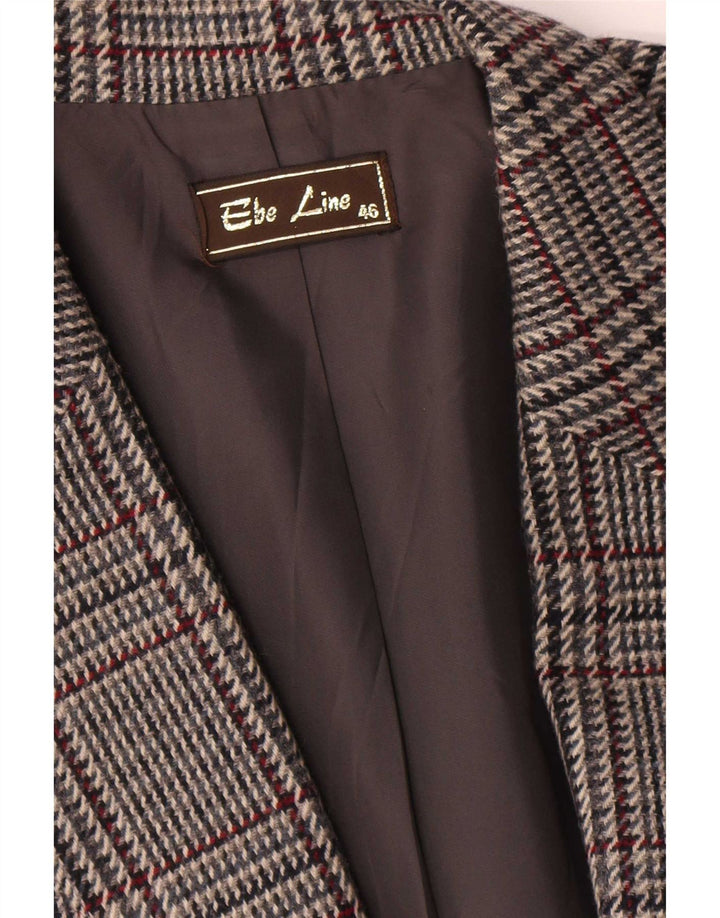 Giacca blazer vintage da donna a 1 bottone IT 46 grande lana pied de poule grigia