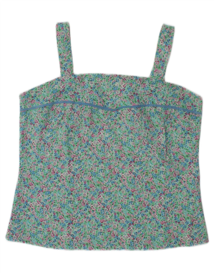 Canottiera vintage da donna UK 10 piccola floreale turchese