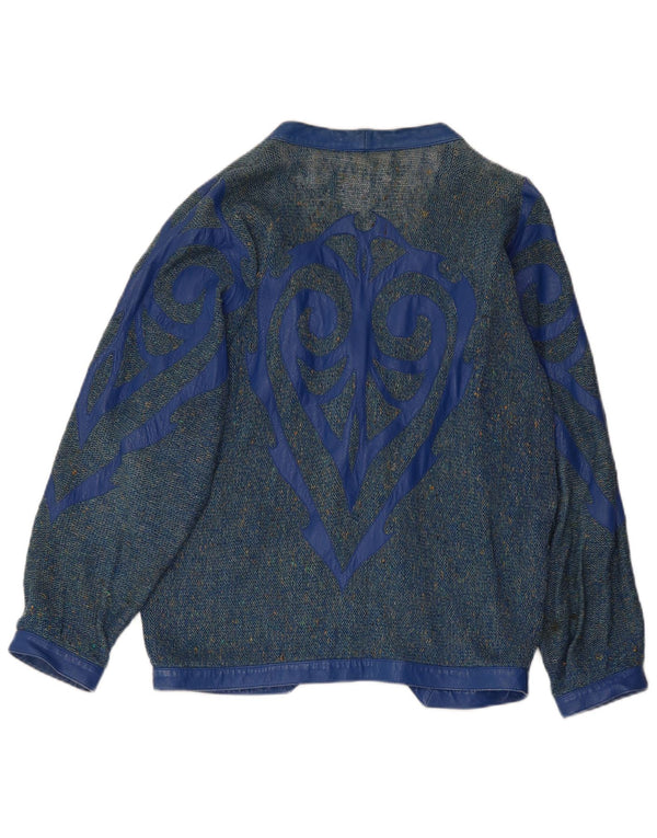 Maglione cardigan grafico da donna VINTAGE UK 16 grande blu screziato