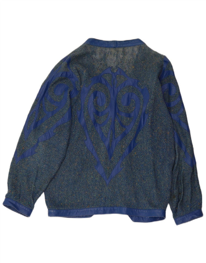Maglione cardigan grafico da donna VINTAGE UK 16 grande blu screziato