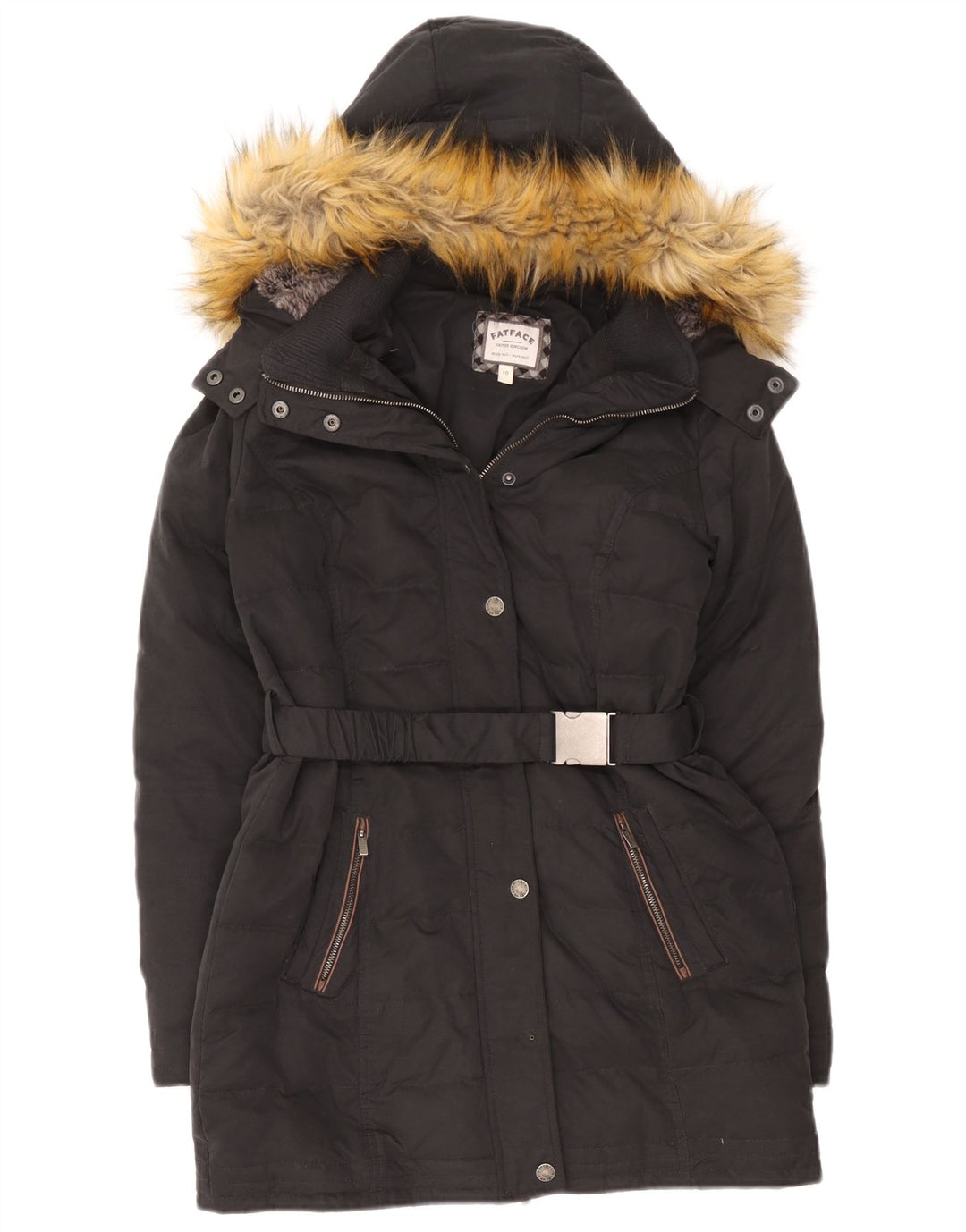 Cappotto imbottito con cappuccio da donna Fat Face UK 10 piccolo poliestere nero
