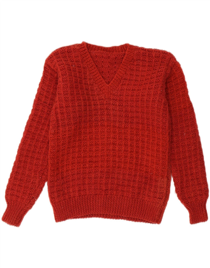 Maglione da donna con scollo a V corto VINTAGE UK 8 piccolo rosso