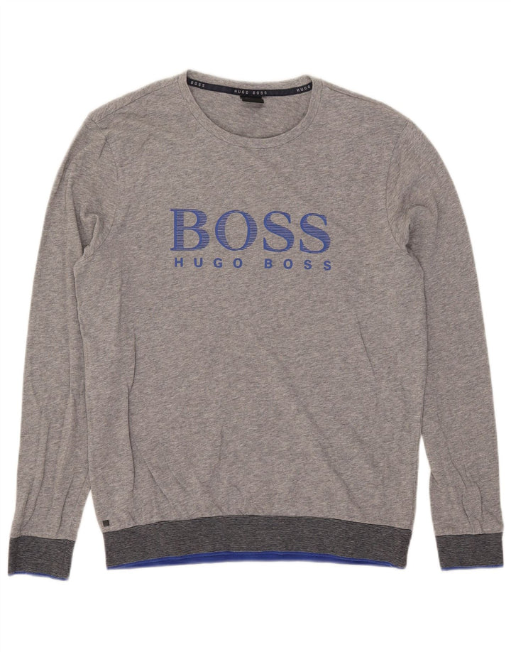 Hugo Boss Top grafico da uomo a maniche lunghe in cotone chiazzato grigio medio