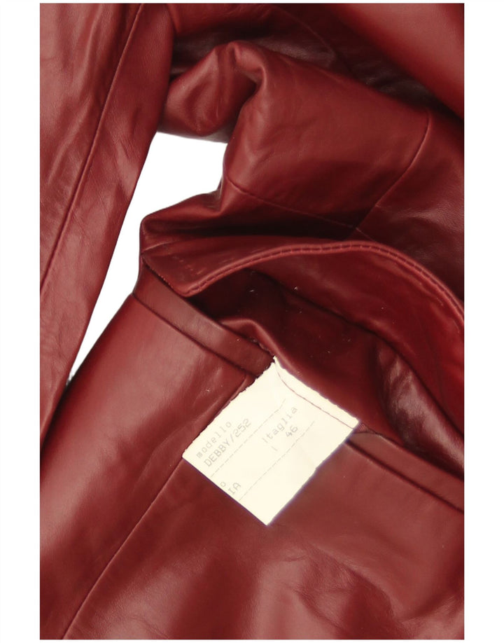 Giacca blazer in pelle vintage da donna a 3 bottoni IT 46 grande bordeaux