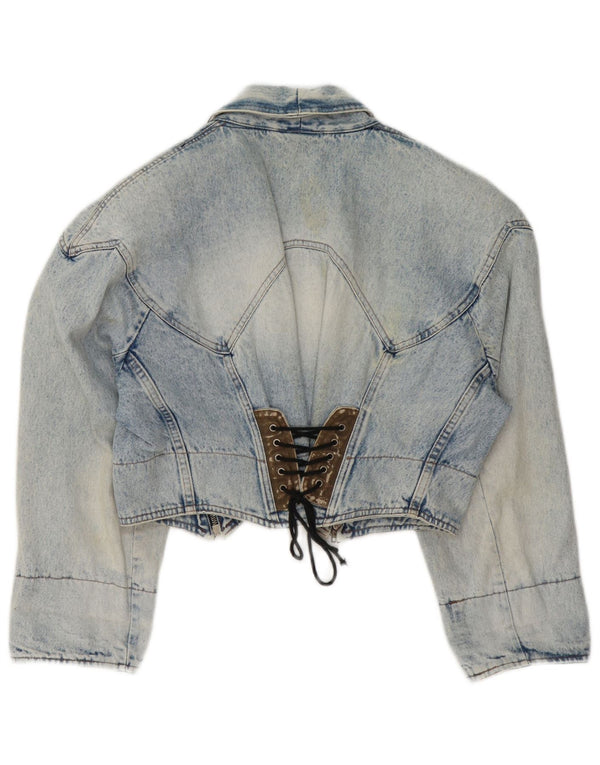 Giacca in denim vintage da donna corta UK 14 blu medio