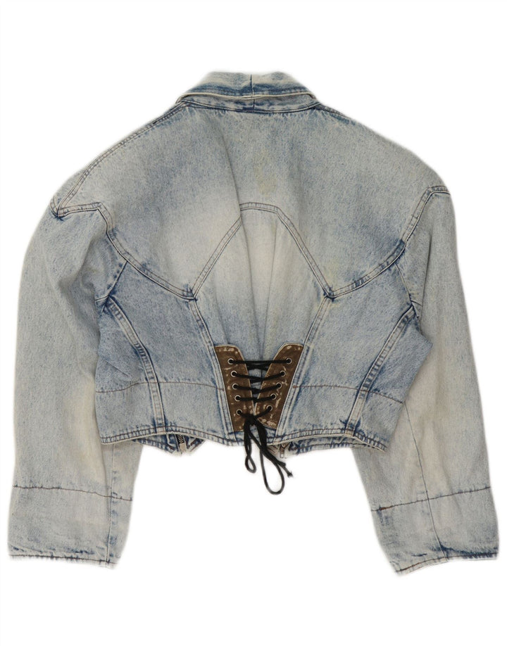 Giacca in denim vintage da donna corta UK 14 blu medio
