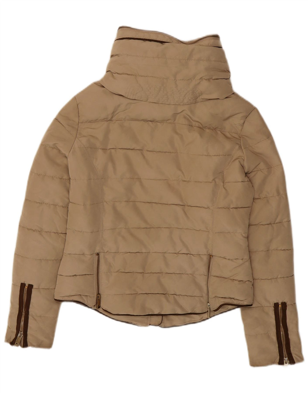 Giacca imbottita con cappuccio corta da donna Zara UK 14 Poliestere beige medio