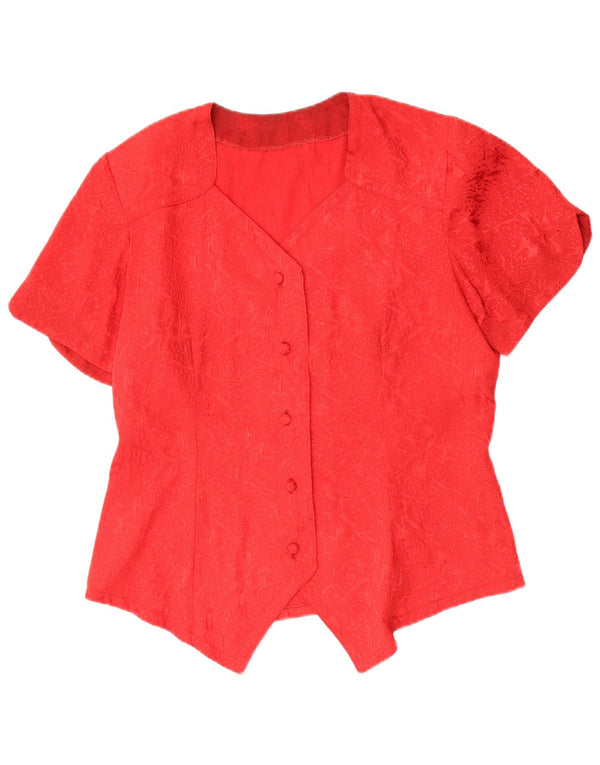 Camicetta camicia a maniche corte da donna vintage UK 14 grande rosso floreale