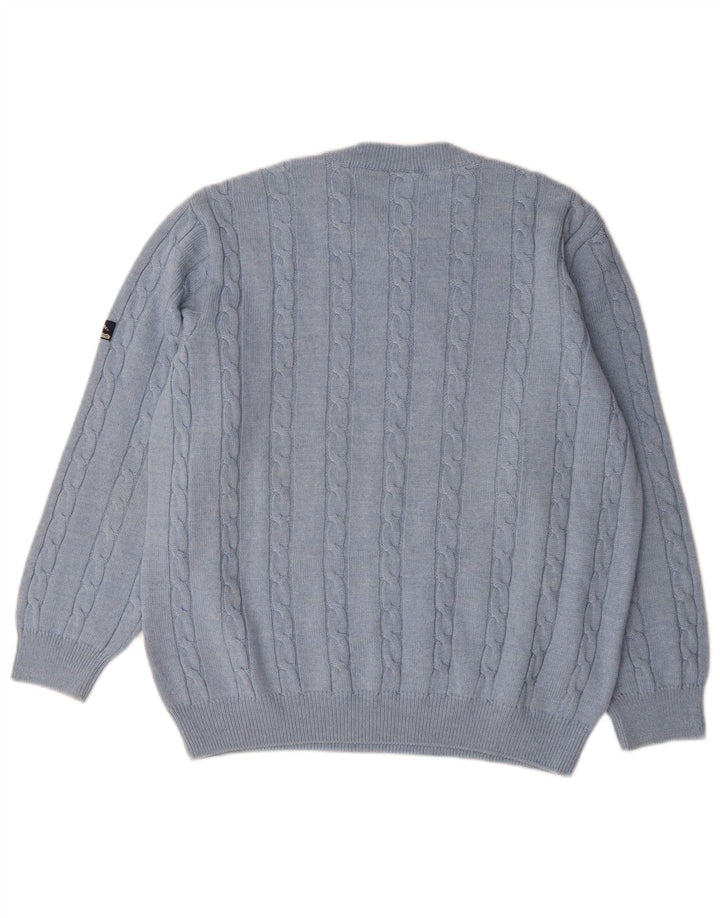 Maglione maglione girocollo da uomo Navigare blu medio in lana merino