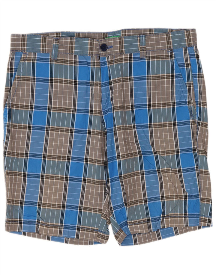 Pantaloncini chino da uomo BENETTON W34 cotone a quadri blu grandi