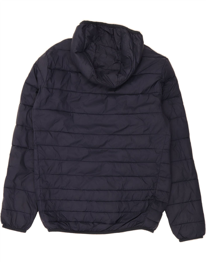 JACK & JONES Mens Hooded Padded Jacket UK 40 Large Navy Blue Polyester Vintage Jack & Jones and Second-Hand Jack & Jones from Messina Hembry 