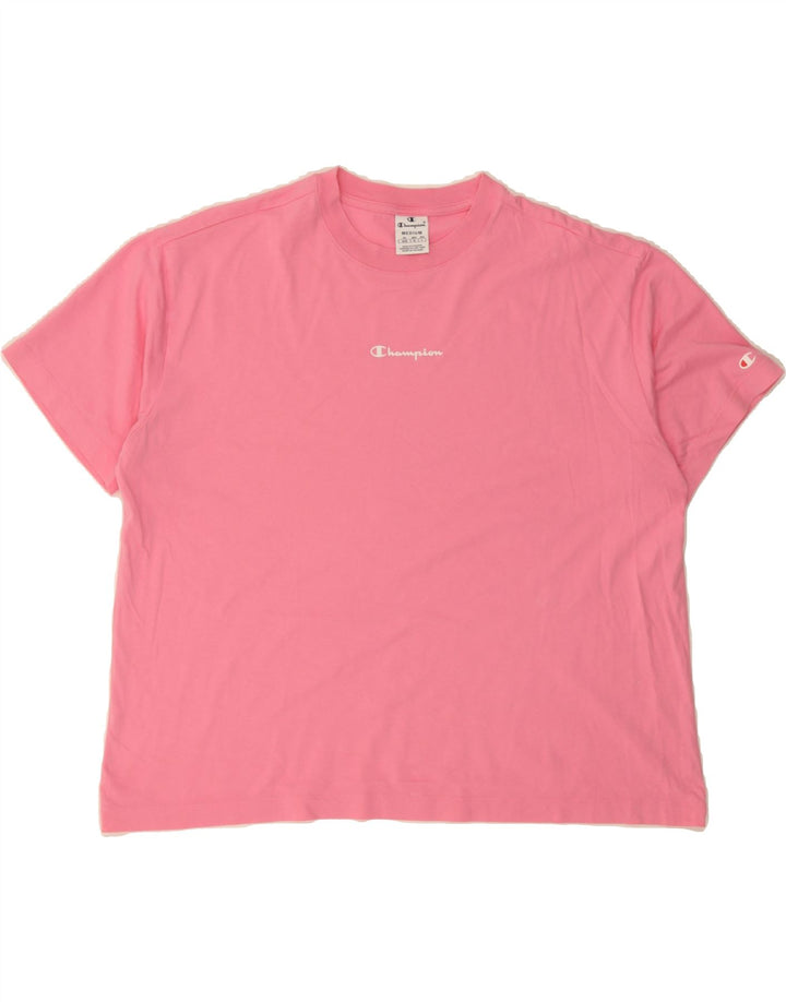 CHAMPION Womens Oversized Graphic T-Shirt Top UK 14 Medium Pink Vintage Champion and Second-Hand Champion from Messina Hembry 