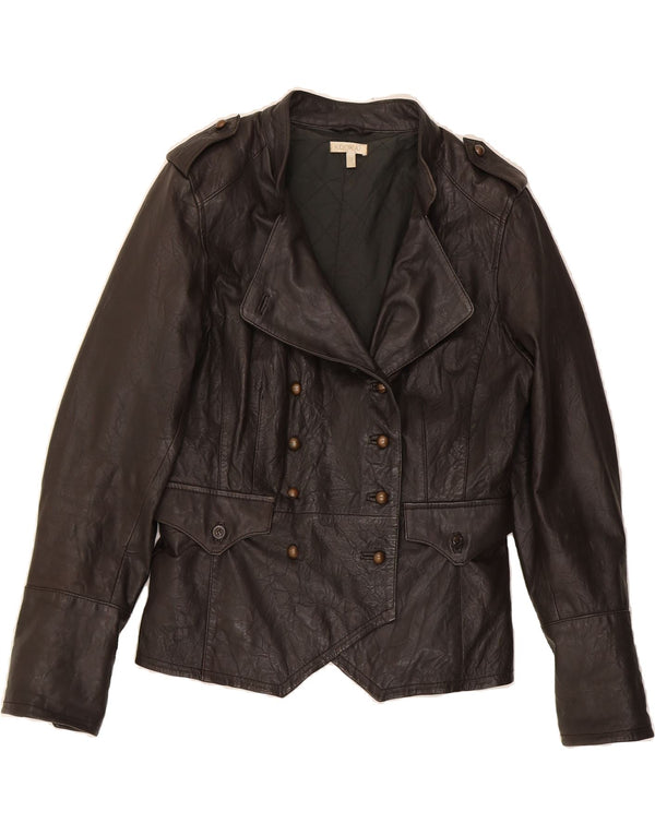 KOOKAI Womens Double Breasted Military Jacket Size 3 XS Brown Leather