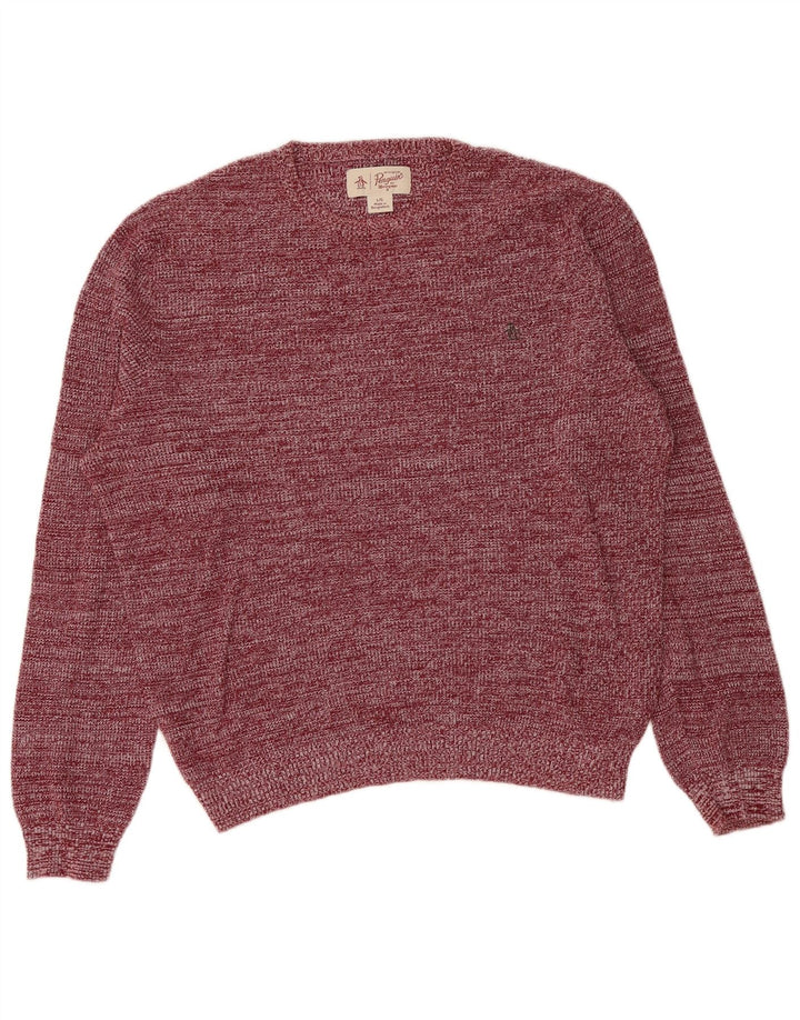 Maglione da uomo girocollo Penguin, maglione grande in cotone screziato marrone