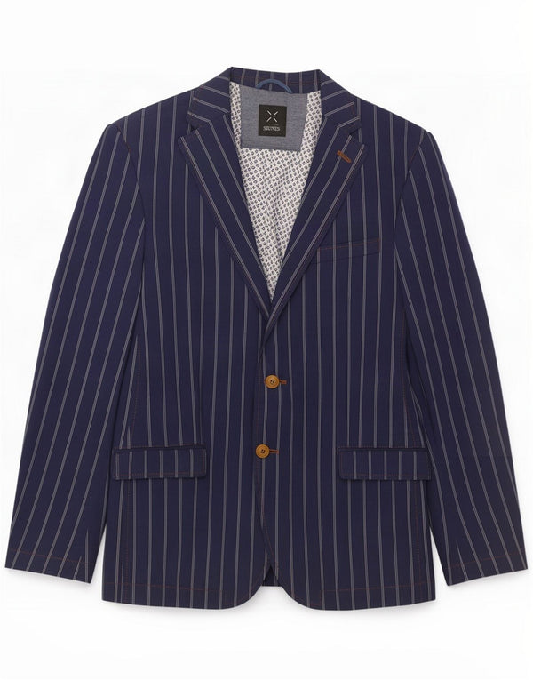 Stones Mens 2 Button Blazer Jacket UK 42 XL Blue Striped Cotton Classic