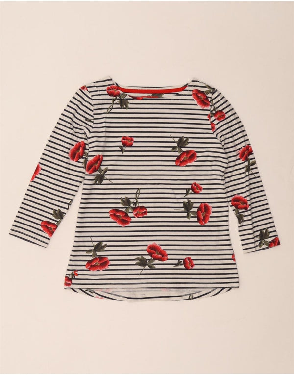 JOULES Top grafico da donna manica 3/4 UK 10 piccolo cotone a righe blu navy