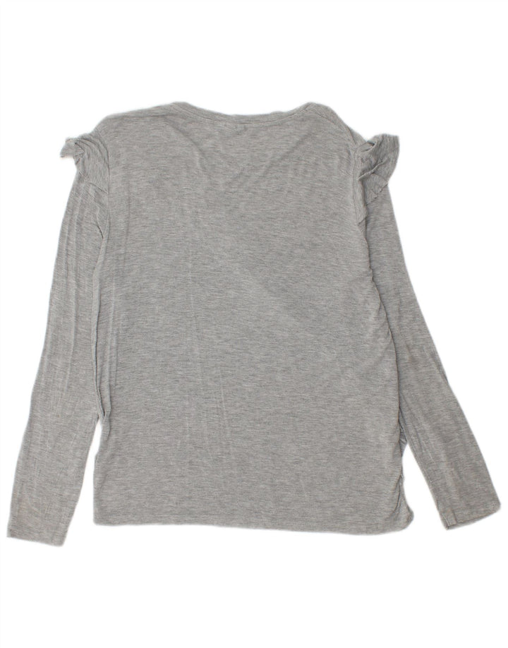 Topshop Top da donna con volant sul davanti manica lunga UK 12 Grigio medio chiazzato