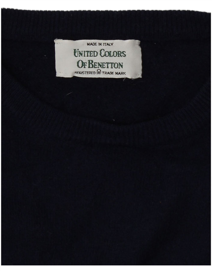 Maglione maglione con scollo a barca da donna Benetton UK 12 medio blu navy