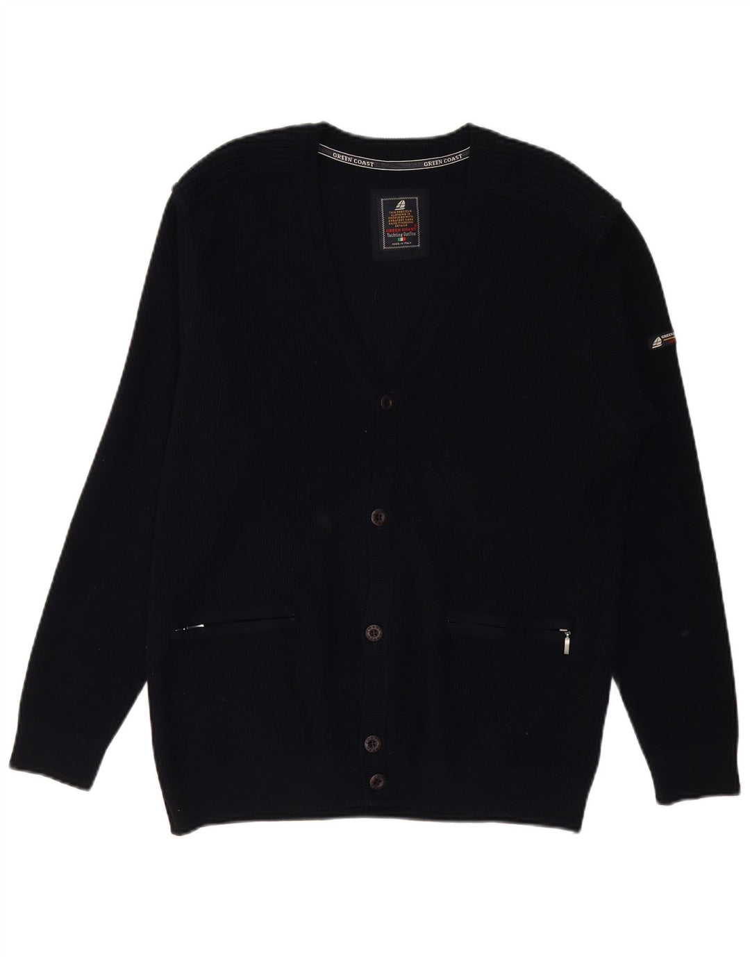 Maglione cardigan da uomo GREEN COAST IT 52 Large in lana merino nera