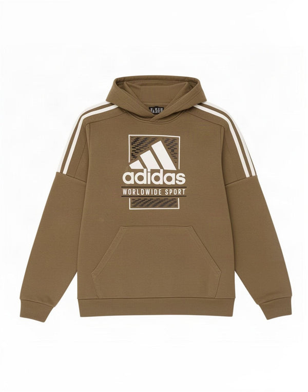 Felpa con cappuccio grafica Adidas da ragazzo 13-14 anni in cotone kaki