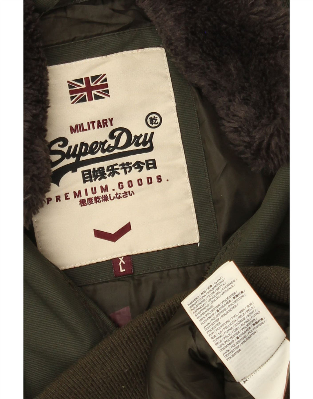 Giubbotto bomber grafico slim militare da uomo Superdry UK 42 XL poliestere kaki