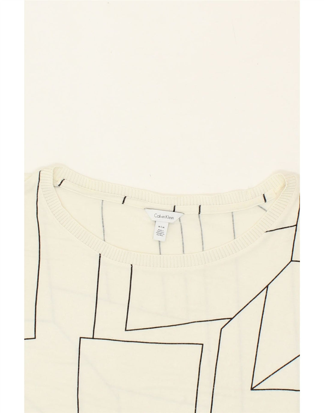 CALVIN KLEIN Womens T-Shirt Top UK 14 Medium White Geometric Vintage Calvin Klein and Second-Hand Calvin Klein from Messina Hembry 