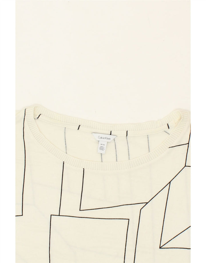 CALVIN KLEIN Womens T-Shirt Top UK 14 Medium White Geometric Vintage Calvin Klein and Second-Hand Calvin Klein from Messina Hembry 