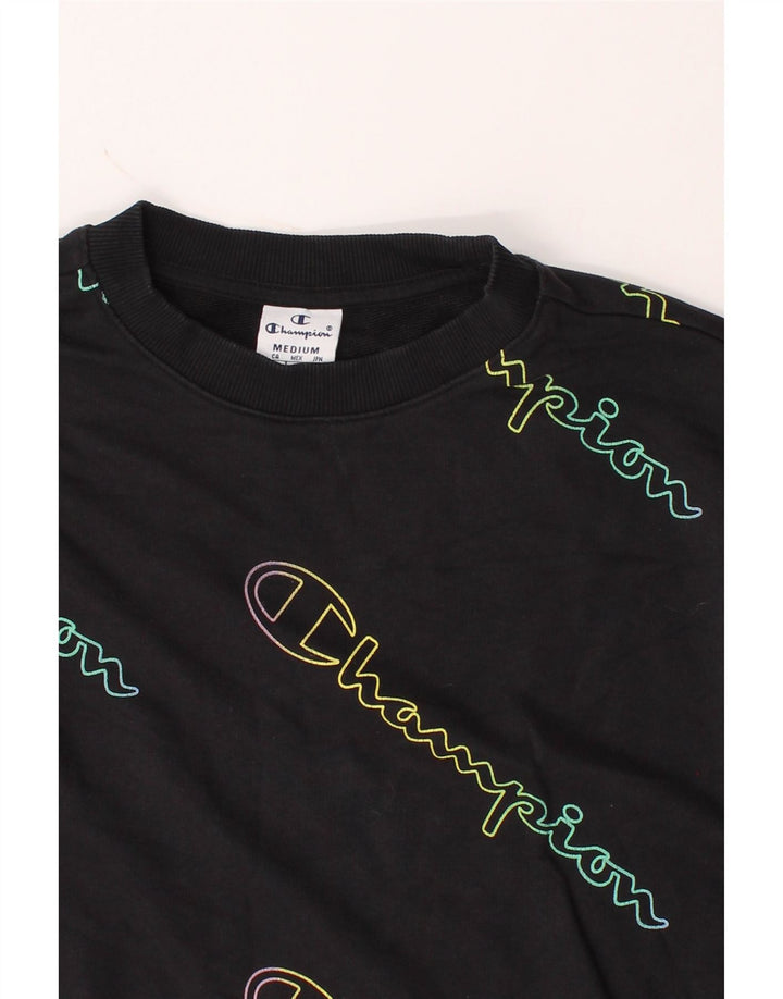 CHAMPION Womens Loose Fit Graphic Sweatshirt Jumper UK 14 Medium Black Vintage Champion and Second-Hand Champion from Messina Hembry 