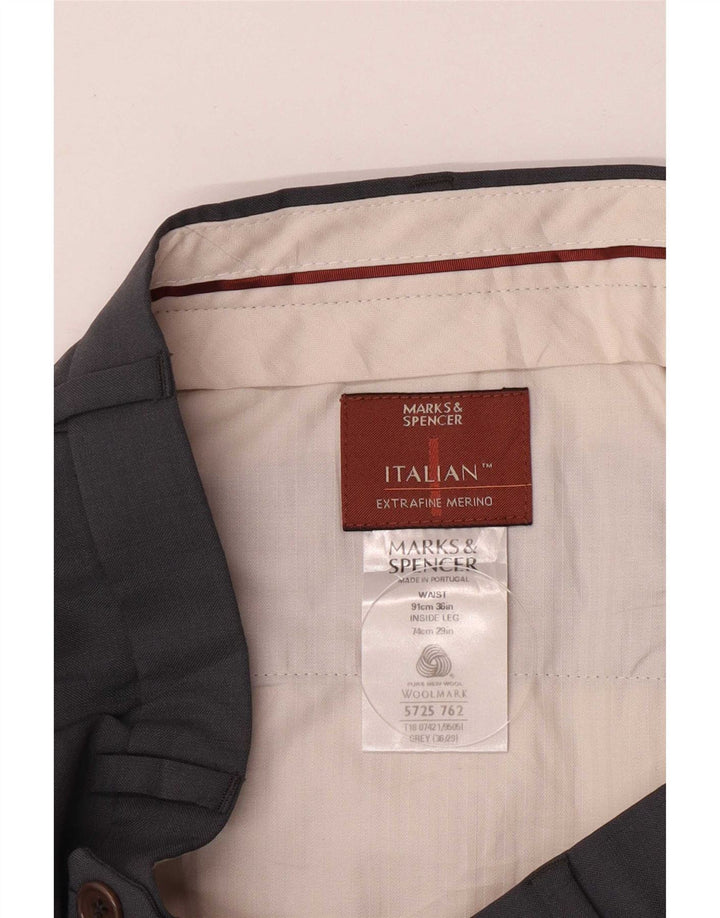 Pantaloni da abito dritti da uomo Marks & Spencer W36 L29 lana vergine grigia