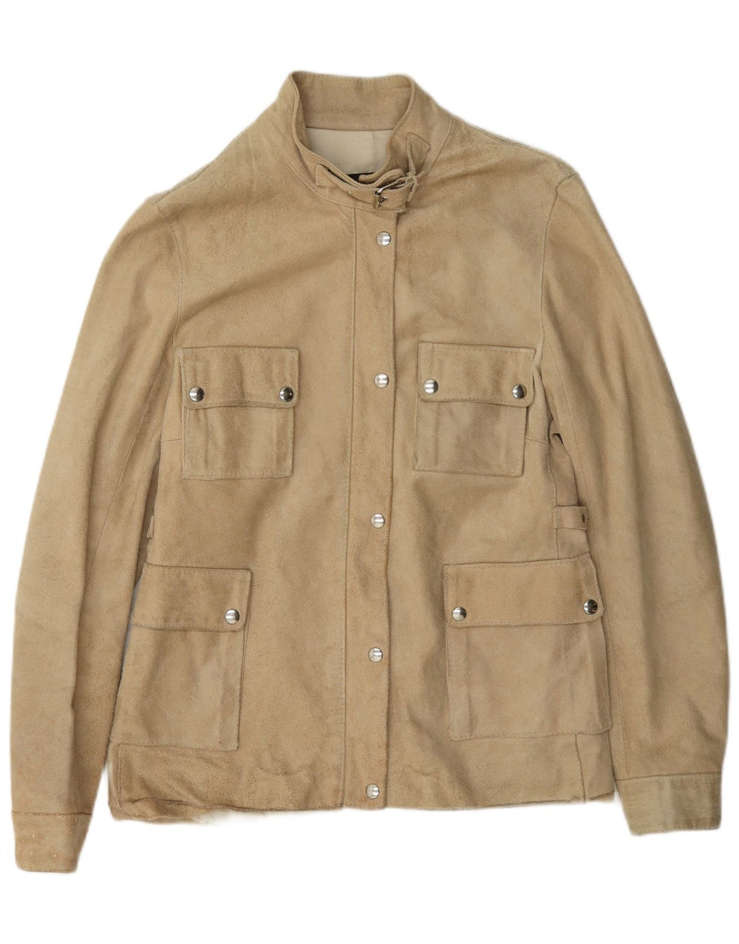 Giacca vintage in pelle scamosciata da donna UK 14 grande in pelle beige