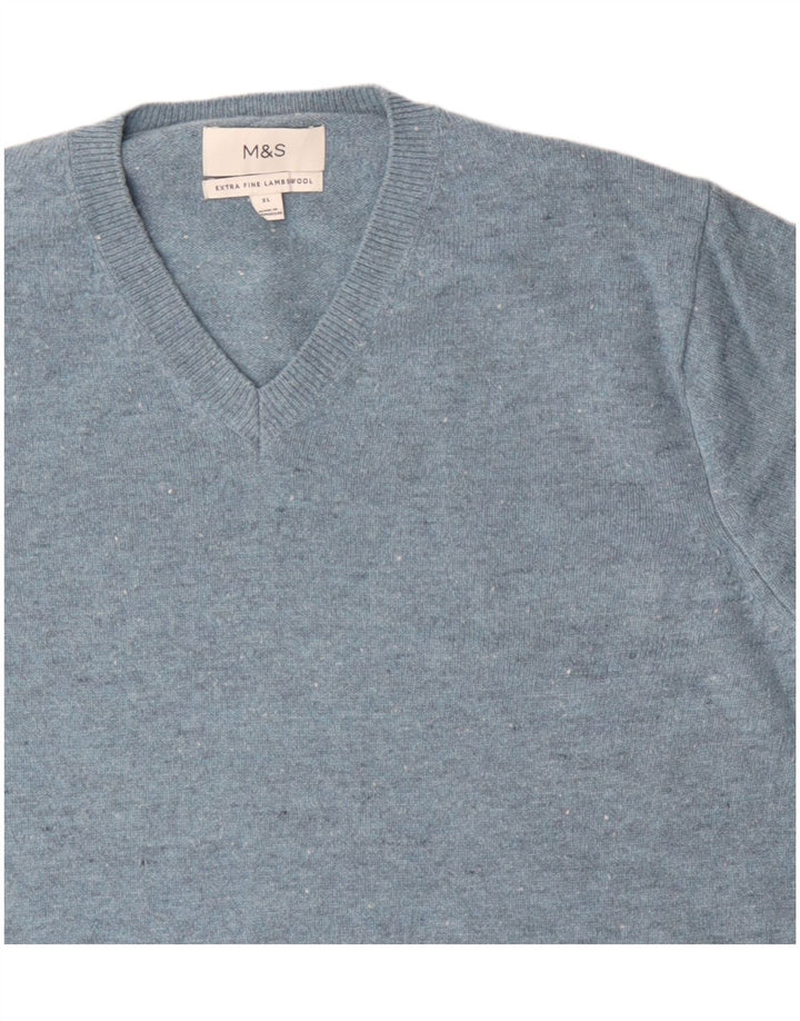 Maglione da uomo Marks & Spencer con scollo a V XL Lana d'agnello screziata blu