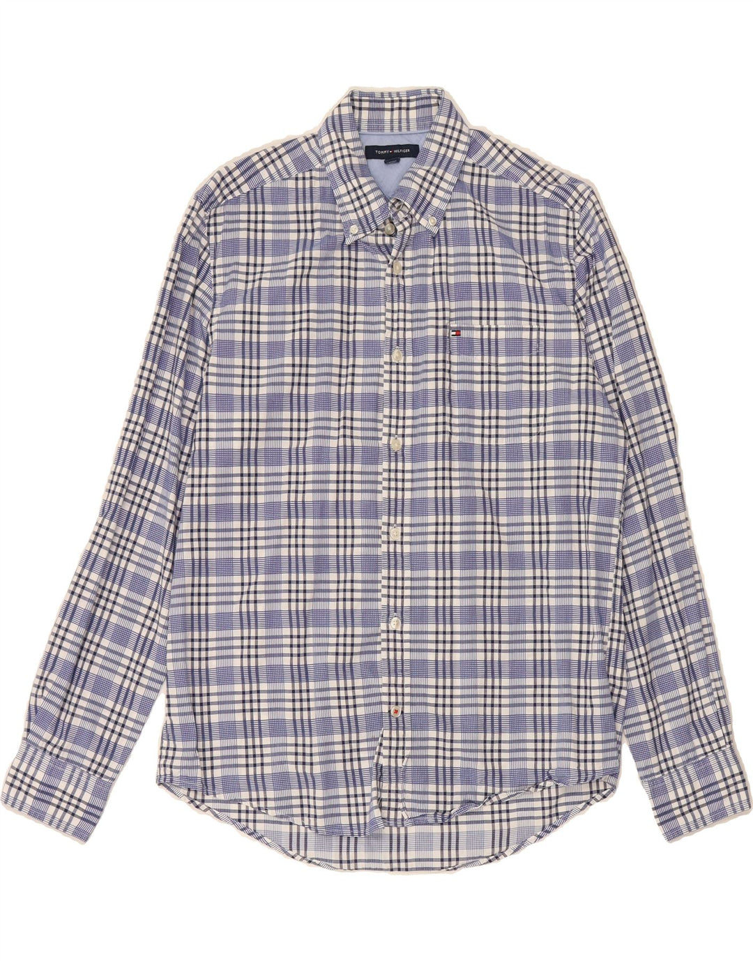 TOMMY HILFIGER Mens Shirt Medium Blue Check Cotton Vintage Tommy Hilfiger and Second-Hand Tommy Hilfiger from Messina Hembry 