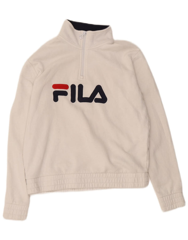 FILA Felpa da donna con collo con zip grafica Maglione UK 14 Cotone bianco medio