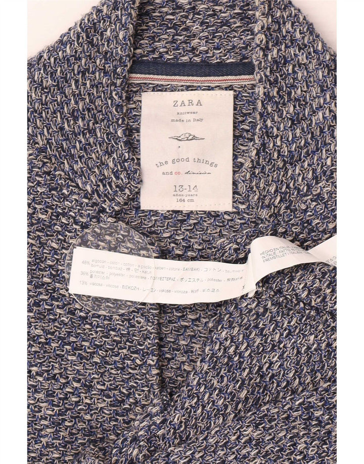 Giacca blazer a 2 bottoni lavorata a maglia da bambino Zara 13-14 anni in cotone screziato blu