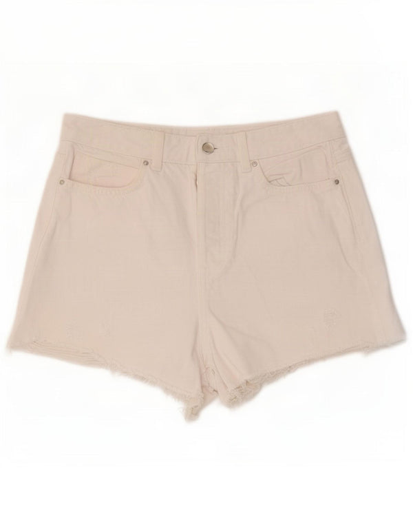 Pantaloncini di jeans invecchiati a vita alta da uomo Zara EU 38 piccoli W28 cotone bianco