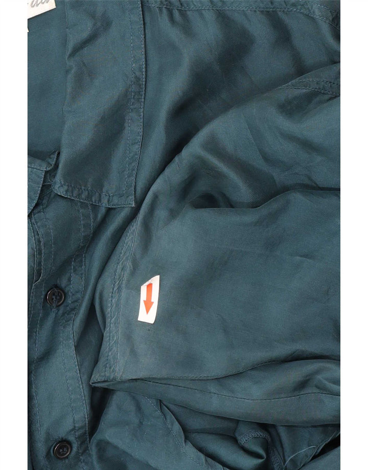 Camicia vintage da uomo a maniche corte grande in seta verde