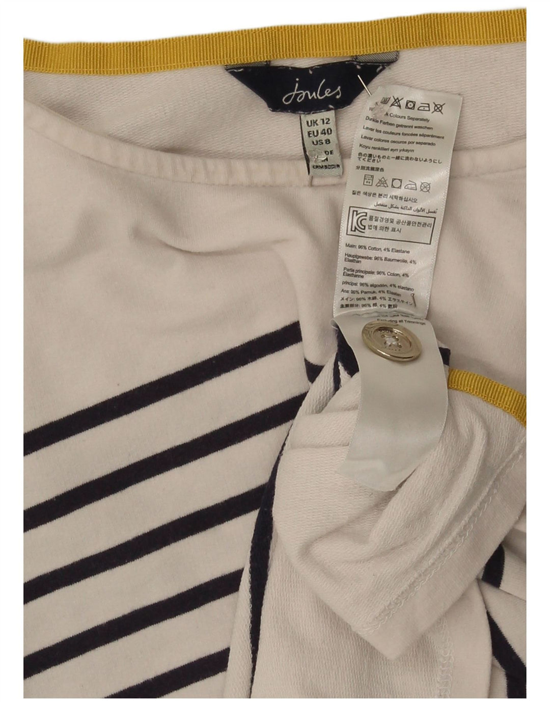 Joules Top da donna a maniche lunghe UK 12 Cotone a righe bianche medie