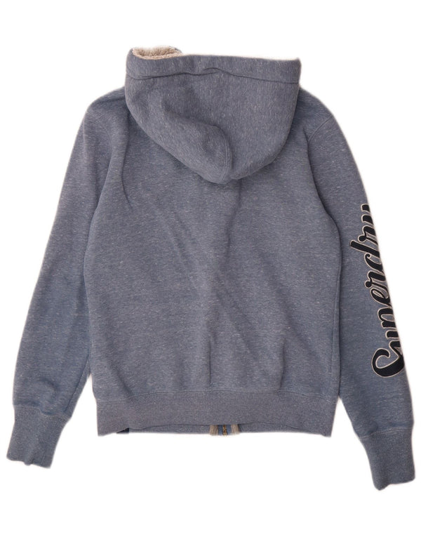 Felpa con cappuccio e zip grafica da donna Superdry UK 8 piccolo cotone chiazzato blu