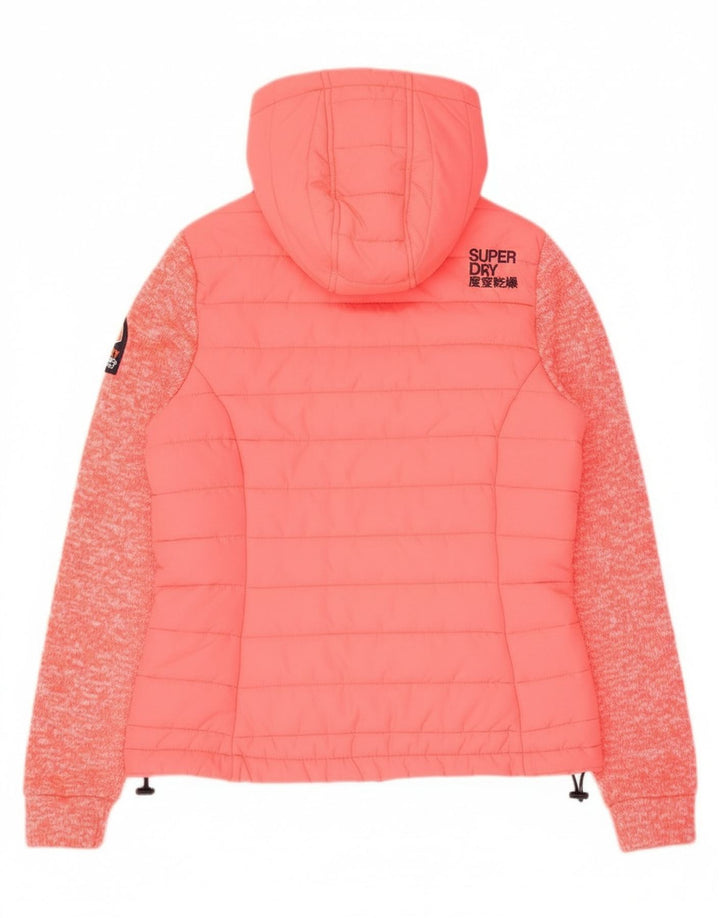 Giubbotto bomber con cappuccio da donna Superdry UK 8 piccolo nylon screziato rosa