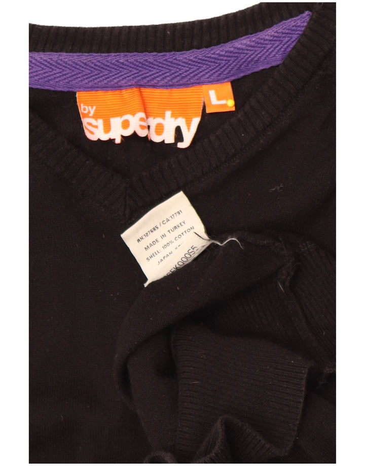 Maglione da uomo con scollo a V Superdry, grande cotone nero