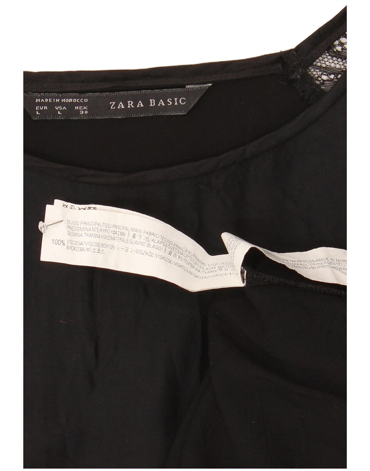 Top Zara da donna manica 3/4 UK 16 grande viscosa nera