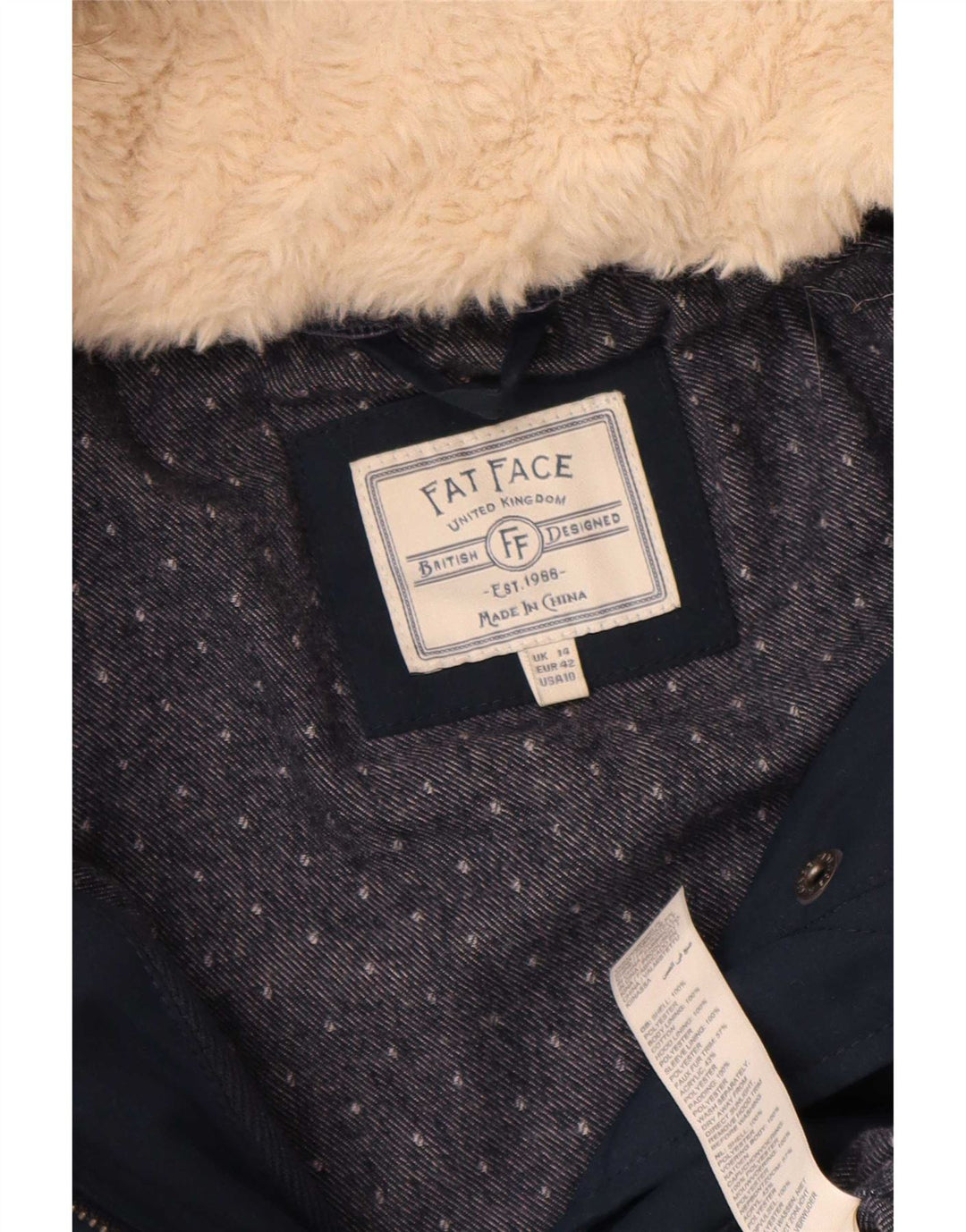 Giacca imbottita con cappuccio da donna Fat Face UK 14 grande poliestere blu navy