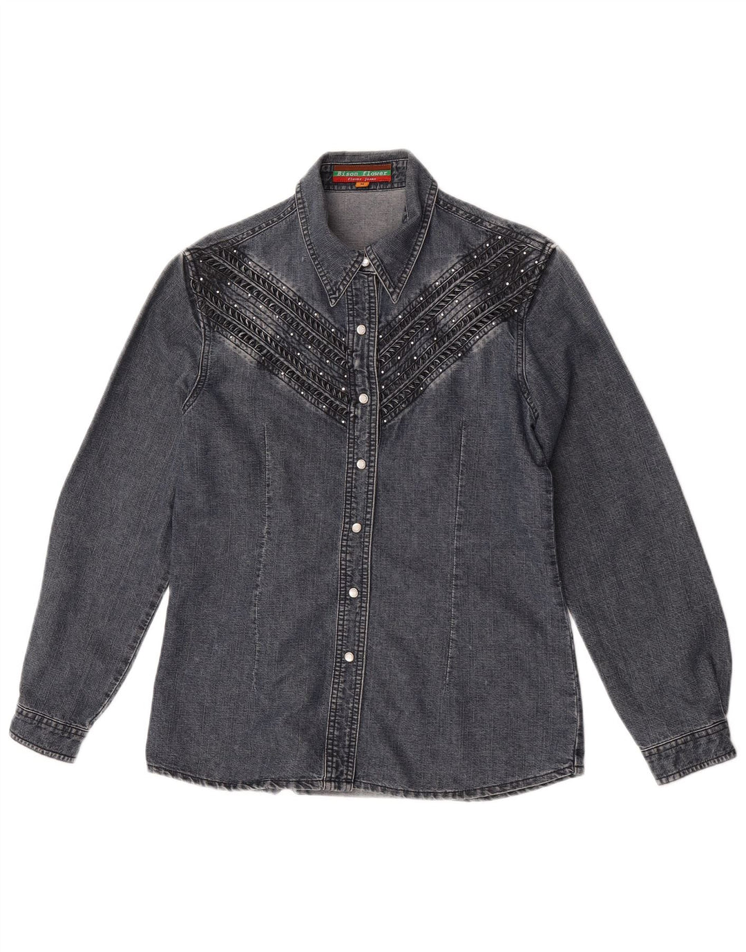 Camicia di jeans vintage da donna UK 14 cotone grigio medio