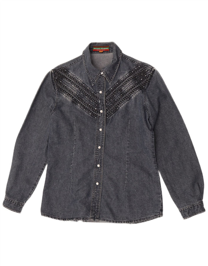 Camicia di jeans vintage da donna UK 14 cotone grigio medio