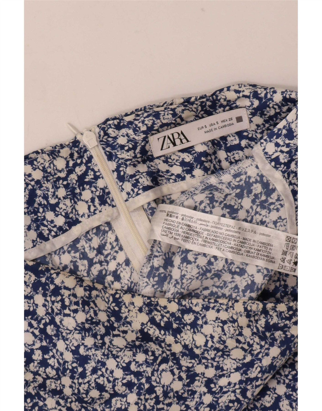 Minigonna da donna Zara piccola W26 poliestere floreale blu