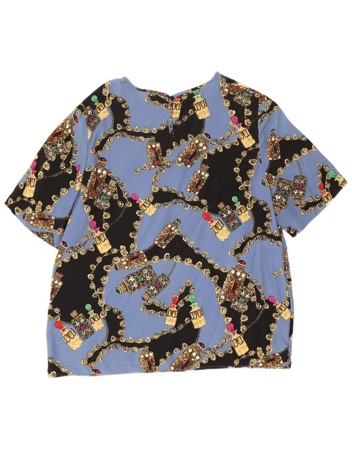 Top camicetta grafica da donna vintage UK 14 grande floreale blu