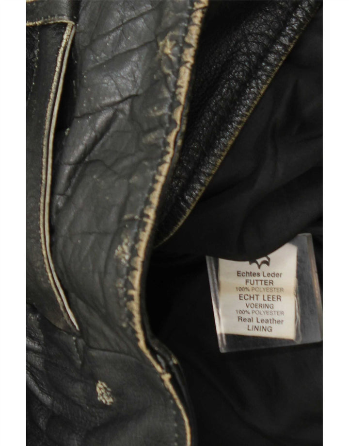 Giacca da motociclista in pelle da uomo vintage UK 36 piccola pelle nera