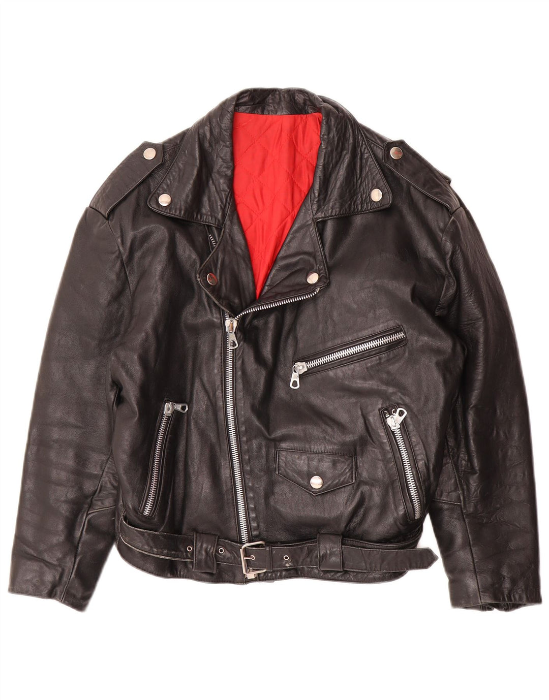 Giacca da motociclista in pelle vintage da donna UK 16 grande in pelle nera