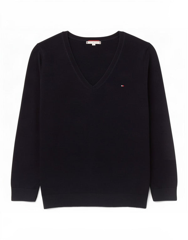 Maglione maglione con scollo a V da donna Tommy Hilfiger UK 12 Cotone medio blu navy